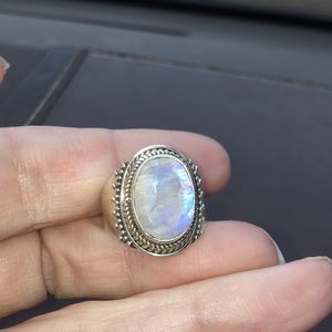 VTG Sterling Silver Rare Faceted Rainbow Moonstone Ring SZ 9